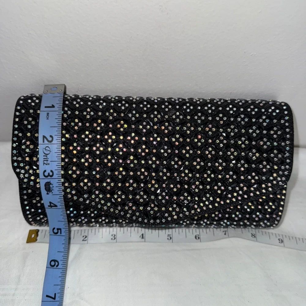 Elegant Black Beaded Rhinestone Evening Clutch Bag‎ Party Purse
